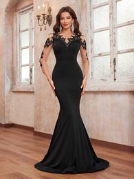 Vestidos de pista Yisikado Giffniseti para mujer elegante sexy sirena de cordón de la sirena de la sirena hasta el piso de la noche con tilas largas en 3D T240518