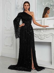 Runway -jurken Yisikado Giffniseti dames een schouder Split dije pailletten formele kleding feestjurk 2024 y240426