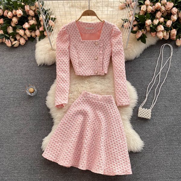 Runway Fall Spring Korean All Match Sweet Two Piece Robe Claid Femme's Plaid Coat Top + haute taille Elegant Mini jupes Deux pièces Set Suits 2022