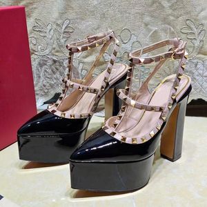 Runway platform puntige kledingschoenen enkel Buckle lederen lederen gladiator pumps dames sandalen luxe ontwerper high hakken fabrieksschoenen met doos