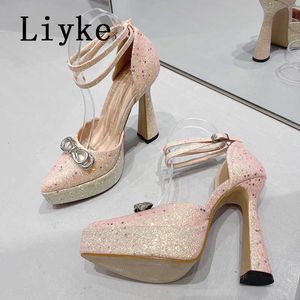Style de piste paillettes tissu Hiels femmes pompes mode papillon-noeud point à plate-forme grosses chaussures de bal de fête 0129