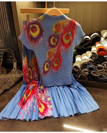 Robe de deux pièces Fashion High Stretchy Pleed Pleed Pleashed Top Pleed MIDI jupes Femmes 2 PCS Sets Summer Casual Street Robe Set Tentifit 2024