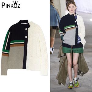 Runway Winter Casual Femmes Pulls Colorblock Patchwork O-Cou Cardigans Simple Boutonnage Manches Longues Manteau Lâche Tops 210421