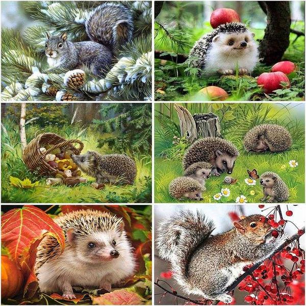 RUOPOTY Animal 5D Diy erizo ardilla Cruz Ctitch Kits pared pegatina diamante arte mosaico bordado pintura G