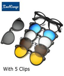 Ruowangs armação de óculos óptico feminino masculino com 5 clipes em óculos de sol polarizados magnéticos para feminino miopia eyeglasses1675050