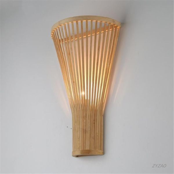 Lámpara de pared E27 de bambú para decoración Rural, luz de pared creativa para jardín, madera, casa de granja, escalera, pasillo, decoración interior, Lamp318u