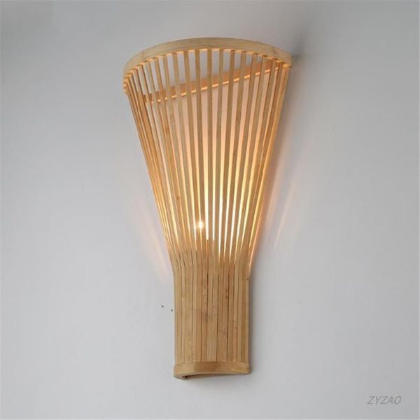 Lámpara de pared E27 de bambú para decoración Rural, luz de pared creativa para jardín, madera, casa de granja, escalera, pasillo, decoración interior, Lamp201E