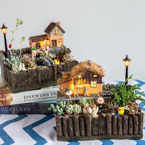 Landelijke boerderij bloempot met lamp voor vetplanten planten creatieve planter voor mini bonsai micro landschap sprookje tuindecor 240415