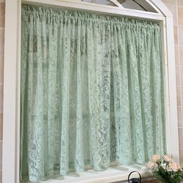 Rideau court romantique rural vert perles dentelle brodées rideau en tulle transparent pour la porte de l'armoire de cuisine décorer darpe