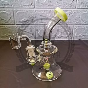 Rushed Top Moda libre Tipos cachimba EE. UU., Canadá 14.4 mm 18 para Cm 9 pulgadas Doble barril Reciclador Bong Ducha alta Vidrio Agua Plataforma petrolera Bongs