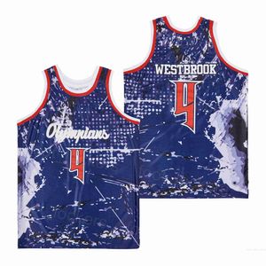 Russell Westbrook Leuzinger Jerseys 4 Olympiens de basket-ball du lycée Moive University Pull pour les fans de sport Cousu ALTERNATE Respirant Blue Team Shirt
