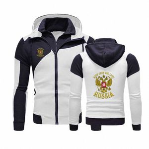 Rusland Badge Gouden Adelaar Afdrukken Fi Kleurblok Herfst Heren Hoodies Sweatshirt Sportkleding Jas Dubbellaags Vest met Rits A2EJ #