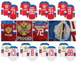 Rusia Jersey Copa del Mundo WCH 8 Alex Ovechkin Vladimir Tarasenko 71 Evgeni Malkin 72 Sergei Bobrovsky 13 Pavel Datsyuk Jersey de hockey ruso