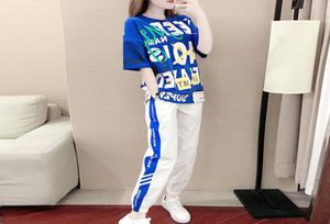 Rusland zomer nieuwe kpop casual 2 -delige set dames t -shirt top harlan broek mode trend tracksuit dames tweedelig outfits6350318