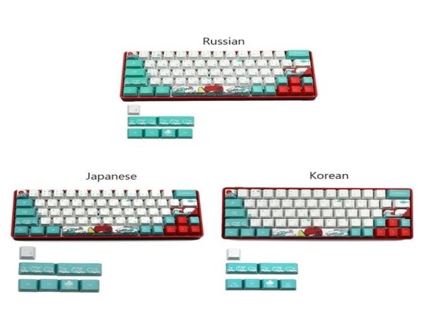 Russian 71 Keys Sea Coral Ukiyoe Keycap Dye Sublimation Teclado mecánico OEM para GH60 XD64 DZ60 GK61 GK64 2106102356156