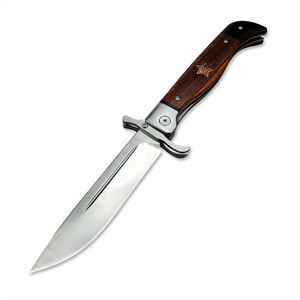 Cuchillo de bolsillo plegable táctico con mango de madera de rama de ácido ruso, cuchillos básicos de caza para acampar al aire libre