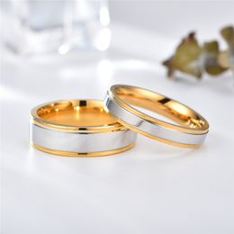 4mm 6mm mode gouden titanium stalen glanzende paar ringen met de hand gepolijste en gepolijste langdurige kleur retentie sieraden