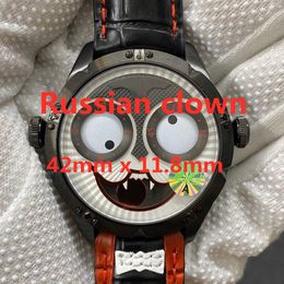 Russische clown Montre DE Luxe 42mm x 11 8mm Quartz uurwerk geïmporteerd uit Zwitserland Roestvrijstalen kast automatisch watch273k