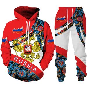 Russische vlag 3D print trainingspak set man vrouw oversized casual hoodie + broek 2 stuks set Rusland nationaal embleem mode streetwear