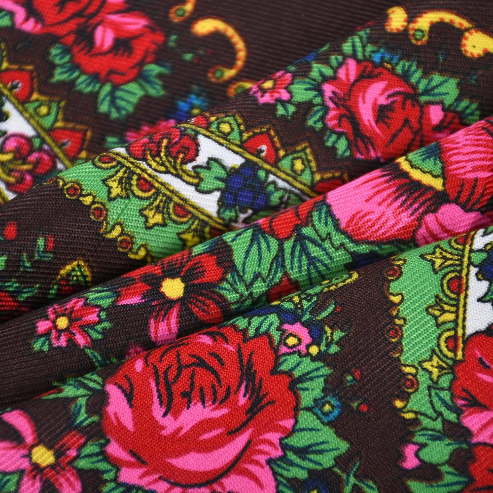Russische bloemen met bloemen gedrukte dameshoofd wraps nationale stijl vierkante sjaal sjaal vrouwelijke bandana zakdoek etnische sjaal 70*70 cm