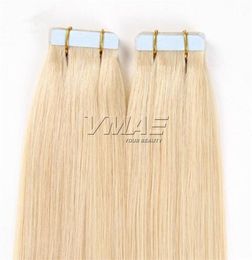 Russische natuurlijke kleur blond 22 tot 28 inch recht dubbelgetrokken huid inslag maagdelijke remy menselijke haarverlengingstape in cuticula aligne5783556