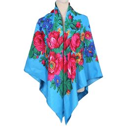 Bufanda rusa Pareo étnico Pañuelo eslavo Floral Ucraniano Mujeres Envoltura para el cabello Hijab 140 cm Flor Retro Musulmán Bandana Pañuelo 240322