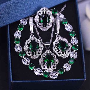 Russische zilveren kleur sieraden armband oorbellen ring ketting set voor vrouwen romantisch aanwezig