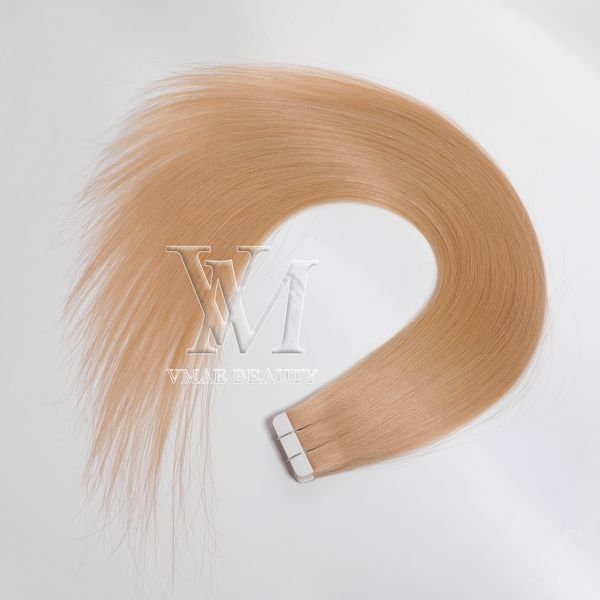 Russe VMAE 13A Fraise Blonde Couleur Naturelle 18 à 24 pouces 50g Droite simple Dessiné Vierge Extension de Cheveux Humains Bande dans