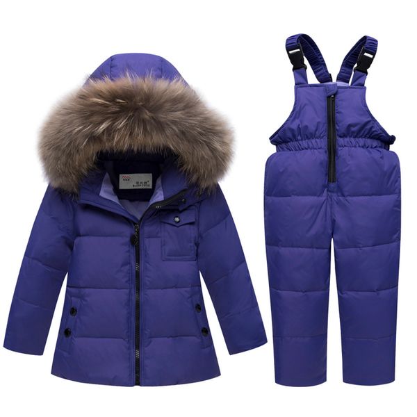 Manteaux d'hiver russes pour enfants Parkas à capuche Jumpsuit Baby Fur Snowsuit Épaissir Snow Wear Salopette Vêtements Set LJ201126