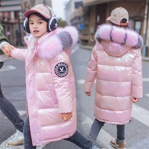 Russische winter donsjack van meisjes waterdichte glanzende warme jas 5-14 jaar tiener meisje parka snowsuit boys 211222