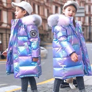 Veste d'hiver russe de filles imperméable brillant manteau chaud 5-14 ans adolescente Parka Snowsuit garçons 211027