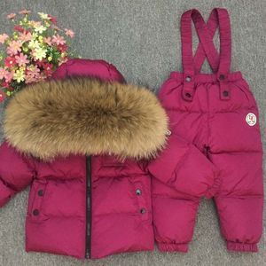 Russische winter echte bont warme kinderen kleding sets meisjes donsjas kinderen jongens jas kinderen snowsuit kinderen outdoor skikak 201126