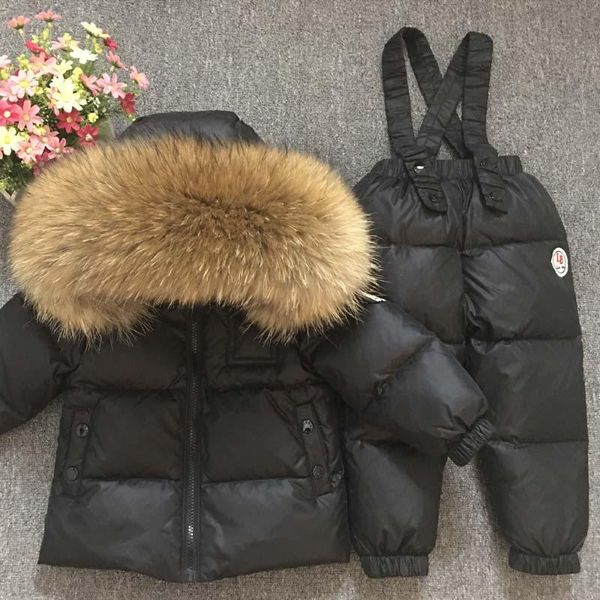 Ensemble de vêtements chauds d'hiver en vraie fourrure russe pour enfants, manteau en duvet pour filles et garçons, combinaison de neige pour enfants, combinaison de Ski en plein air