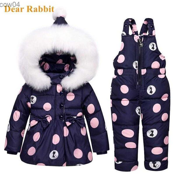 Costume d'hiver russe pour enfants bébé fille manteau et pantalon en duvet de canard 2pcs vêtements chauds ensemble thermique enfants vêtements vêtements de neige L230625