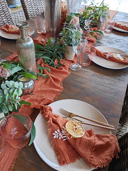 Rust Rustic Gauze Table Runners Terracotta Cotton Dining Table Retro Burr Texture Vintage Home Christmas Wedding Decoration 240430