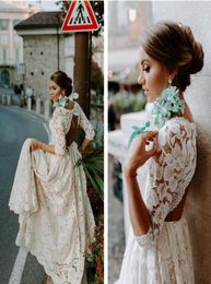 Robes de mariée rustiques bohème en dentelle dos ouvert avec manches robe de mariée Vintage Boho plage une ligne pays grande taille mariée 6822683