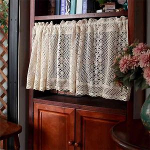 Rustique fil de coton Crochet court cuisine rideau décoratif armoire rideau demi rideau 210913