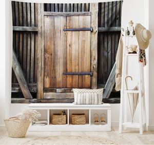 Rustiek tapijt houten schuur deurpatroon tapijtwedstrijd boerderij vintage landelijke kunst tapijtwand hangt voor slaapkamer woonkamer slaapzaal