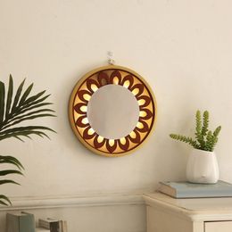 Miroir suspendu mural décoratif avec des miroirs de cercle léger fermier en bois pour le couloir décor de maquillage de maquillage.