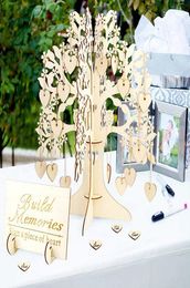 Juego de libros de invitados de boda rústicos Visita de invitado Signature Tree Visit Book Heart Hearts Ornaments Diy Family Tree Table Decoración Y26136258