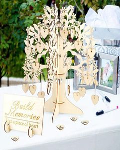 Rustic Wedding Guest Livre ensemble Invité Visitez Signature Tree Guest Livre en bois Ornements DIY FAMILY Tree Tree Table de table de mariage Y22656415