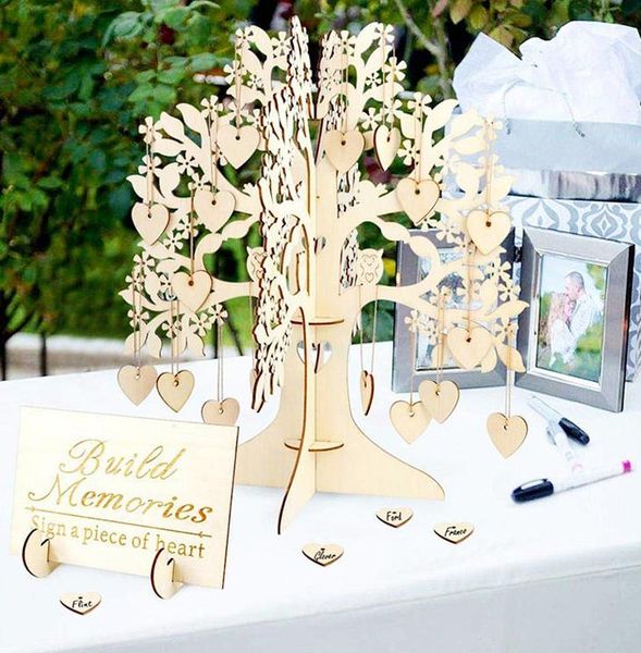 Rustique Mariage Book Guest Set Guest Visite Signature Tree Guest Livre en bois Ornements DIY DIY FAMILY Tree Wedding Table Decor Y27827644