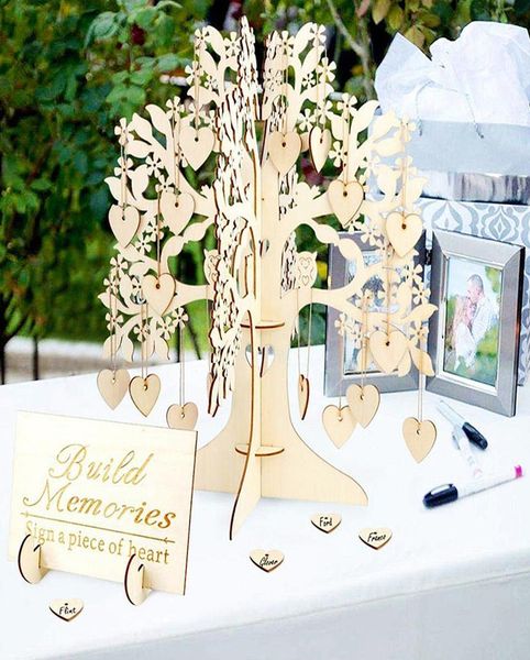 Rustic Wedding Guest Livre ensemble Invité Visitez Signature Tree Guest Livre en bois Ornements DIY FAMILY Tree Tree Table de table de mariage Y22656415