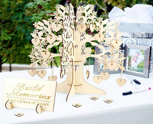 Rustic Wedding Book Book Set Guest Visite Signature Tree Book Guest Hearts Wood Hearts Ornements Diy Family Tree Tree Table Decor Y29705858