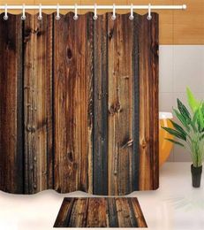 Panneau en bois rustique Brown Plank Shower Shower Curtain and Bath Mat Set Araproporh Polyester Rains de salle de bain pour baignoire DÉCOR 2112236504972