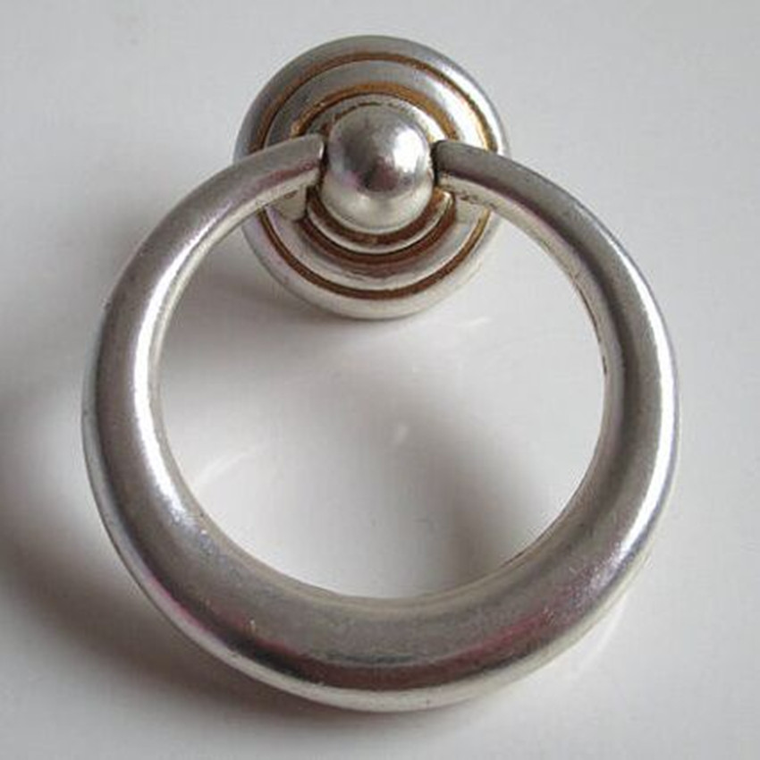 Rustico Vintage Shaky Drop Ring Knob: Antique Brass Handle for Furniture, Cabinet, Dresser, Shoes.