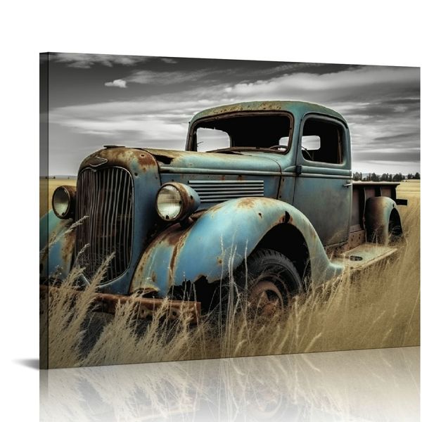 Rusty Car Toile Wall Art: Old Truck Pictures Paintings Imprimes sur toile Oeuvre pour chambre à coucher