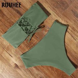 RUUHEE vendaje Bikini traje De baño mujer traje De baño De cintura alta conjunto traje De baño Push Up Maillot De Bain Femme ropa De playa 210702