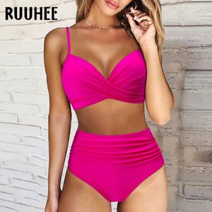 Ruuhee High Taille Bikini 2023 Woman Swimsuit Women Swimwear Bathing Suite Padded Push Up Ruch Set 240403