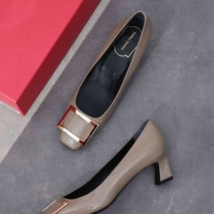 RV – chaussures simples à boucle en cuir verni pour femmes, chaussures polyvalentes à talons épais et à bout carré, pour les déplacements, le bureau, nouvelle collection printemps/été 2024